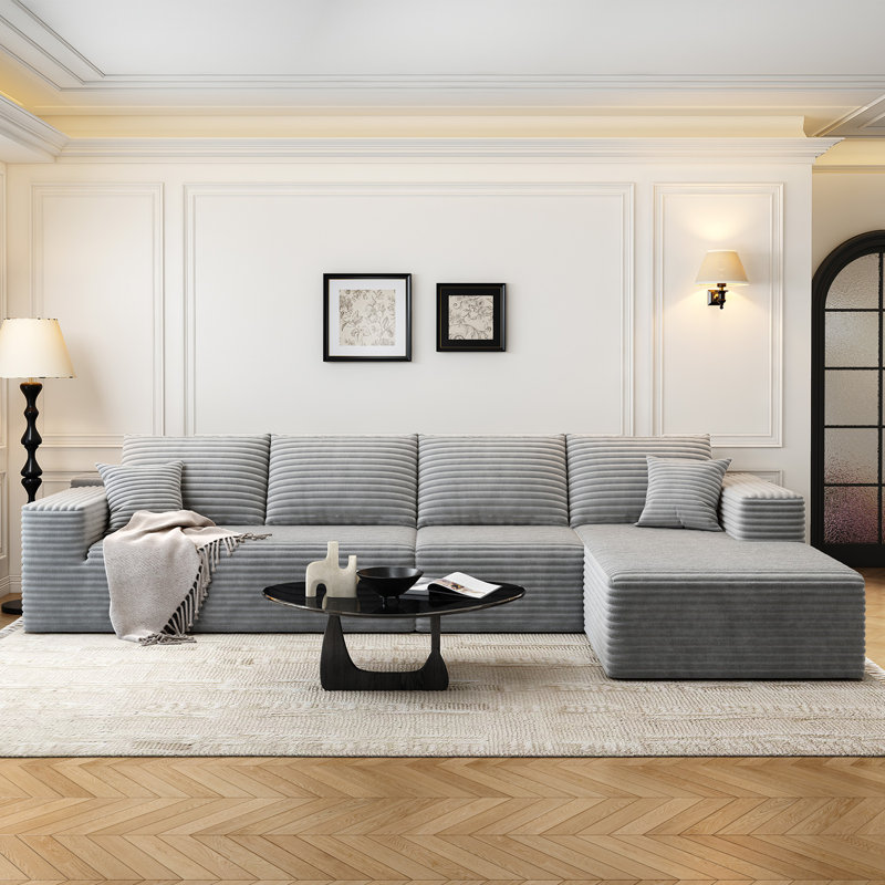 Canapé modulaire 135,4 po Cloud, Orienté à droite, Tissu velours côtelé gris moelleux