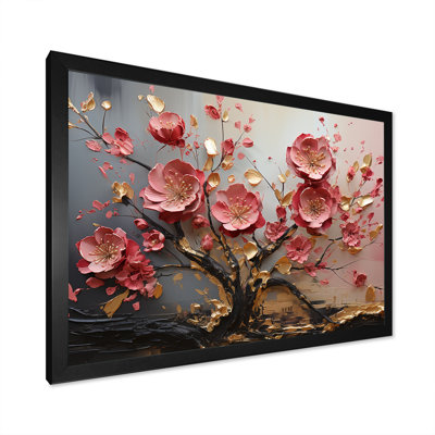 Élégant arbre floral orchidée rose et blanc III - Art mural floral abstrait