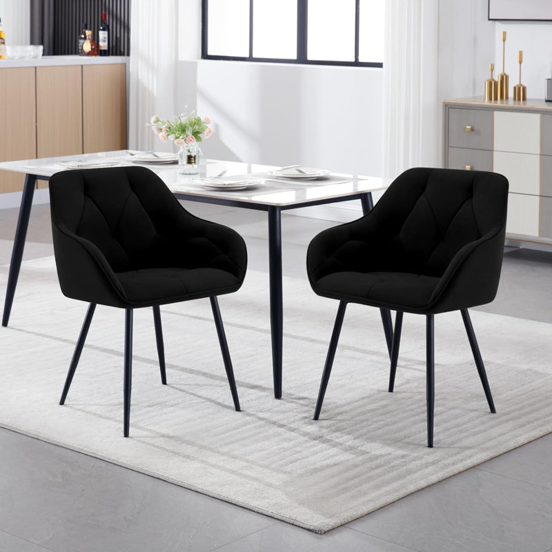 Bharmal 50.5cm H Velvet Upholstered Armchair, Black, 2