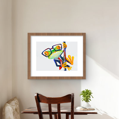 Funny Frog with Glasses - Green Framed Matted Print Decor