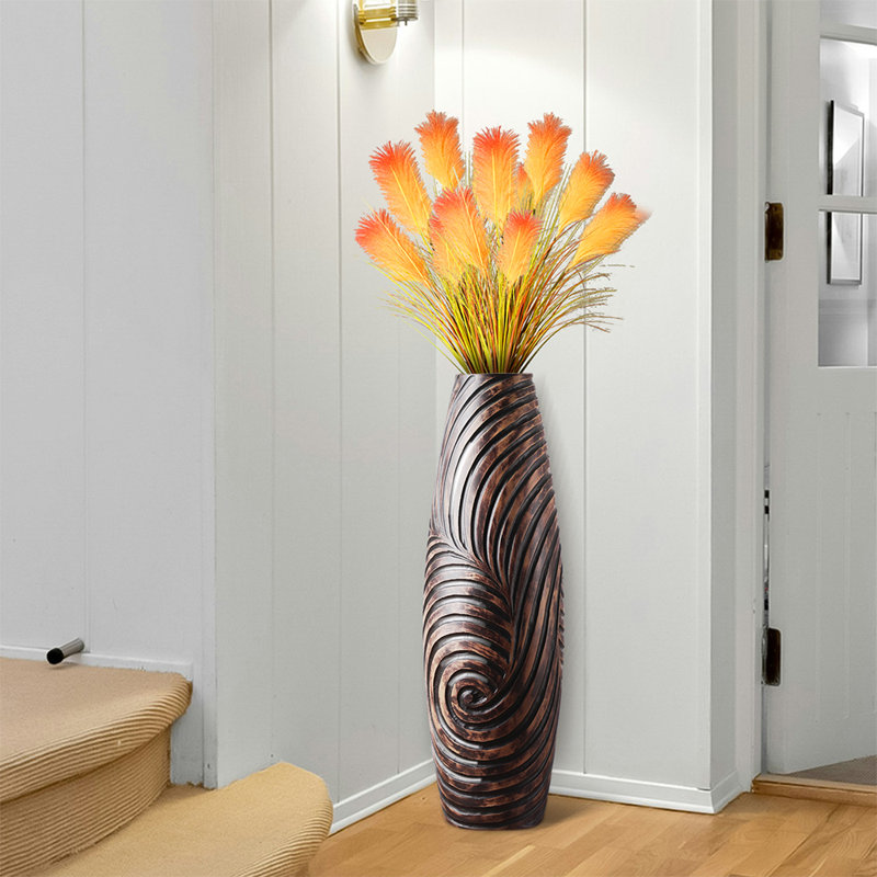 Vase de plancher moderne en résine brune de 26,8 po de hauteur - grand porte-fleurs pour décor de patio de maison / cuisine / bureau / salon