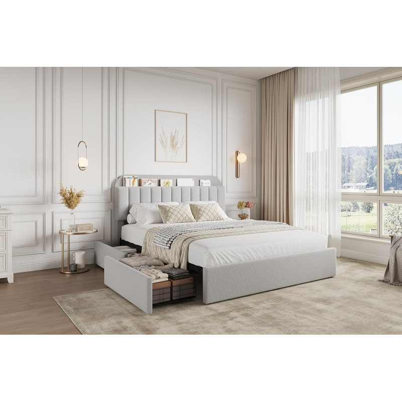 Cadre de lit plateforme, cadre de lit pour enfant avec tête de lit avec rangement, 2 tiroirs roulants, cadre de lit silencieux, aucun sommier nécessaire