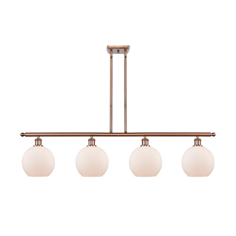 Luminaire suspendu linéaire à 4 lumières pour îlot de cuisine Baptista, Ampoule DEL 6 watts Vinage, Cuivre antique, Blanc mat