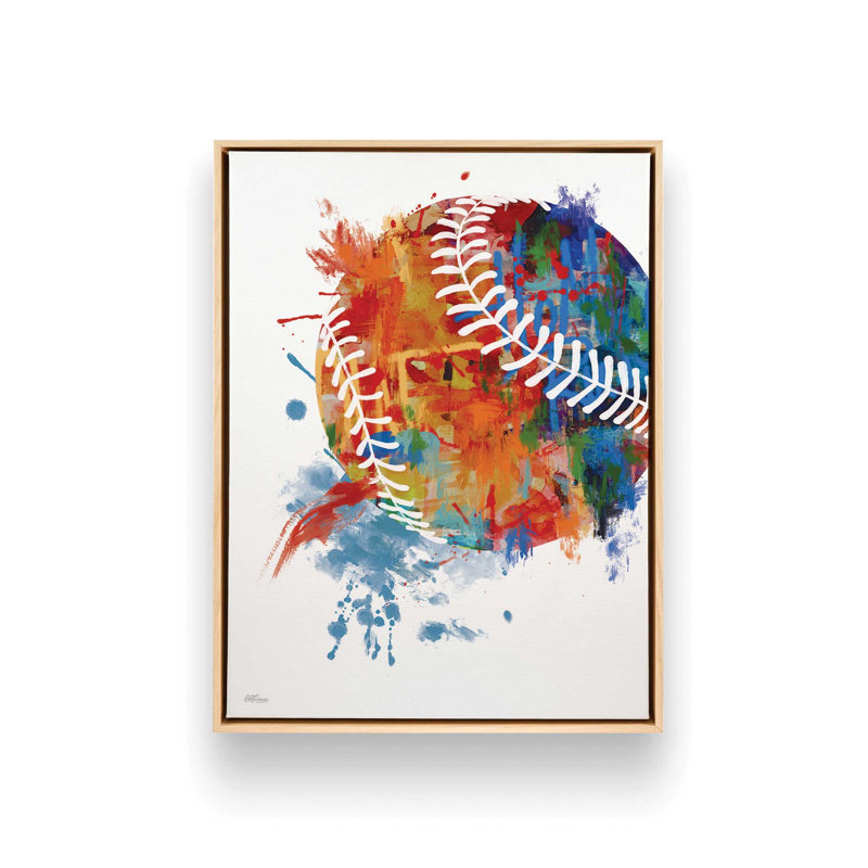 «Baseball Splash» par Cat Thurman Designs, reproduction d'art, L 12 po x H 16 po, Tanné, Toile avec cadre