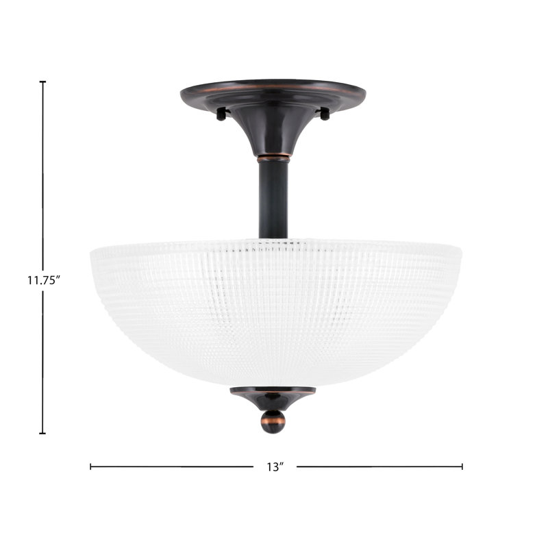 Xanthos Semi-Flush 2 Bulbs With 13" Clear Ribbed Glass, Copper/Black