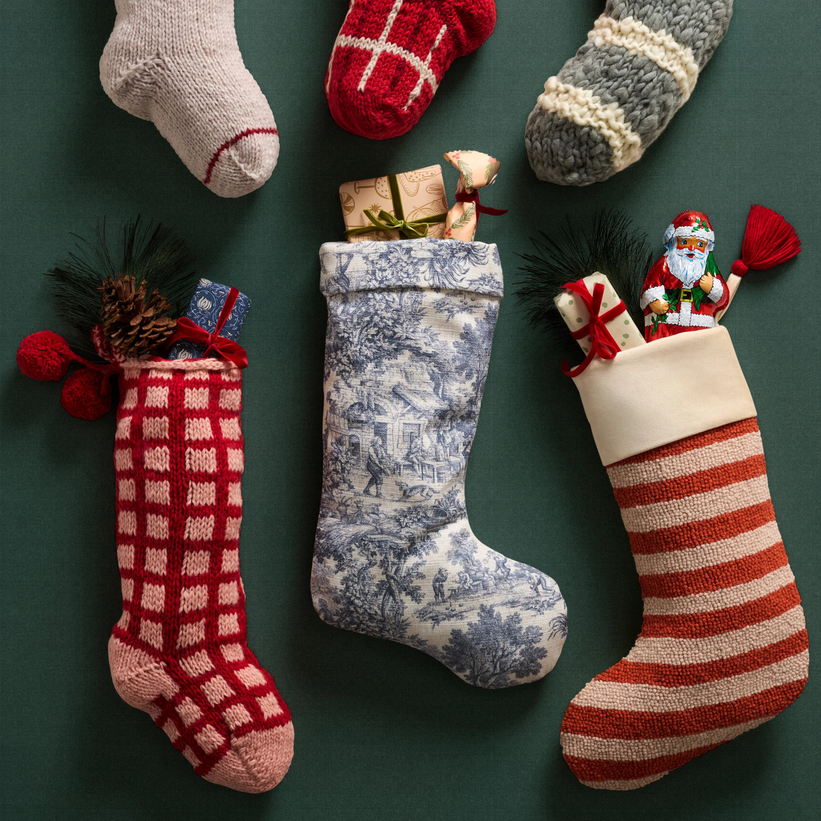 Toile Christmas Stocking, Navy