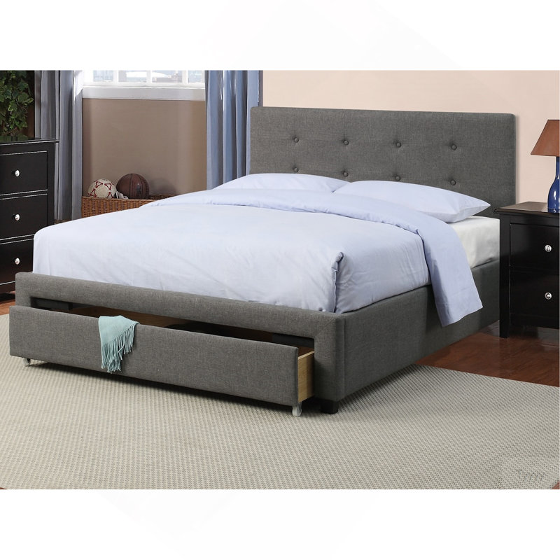 Lit de tête de lit moderne capitonné en polyfibre gris avec rangement pour lit double