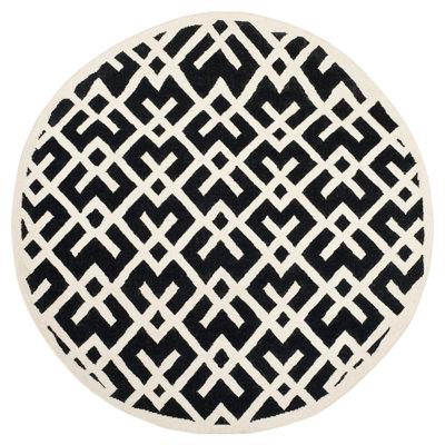 Rodgers Hand Woven Flat Weave Wool/Cotton Geometric Rug in Black/Ivory
