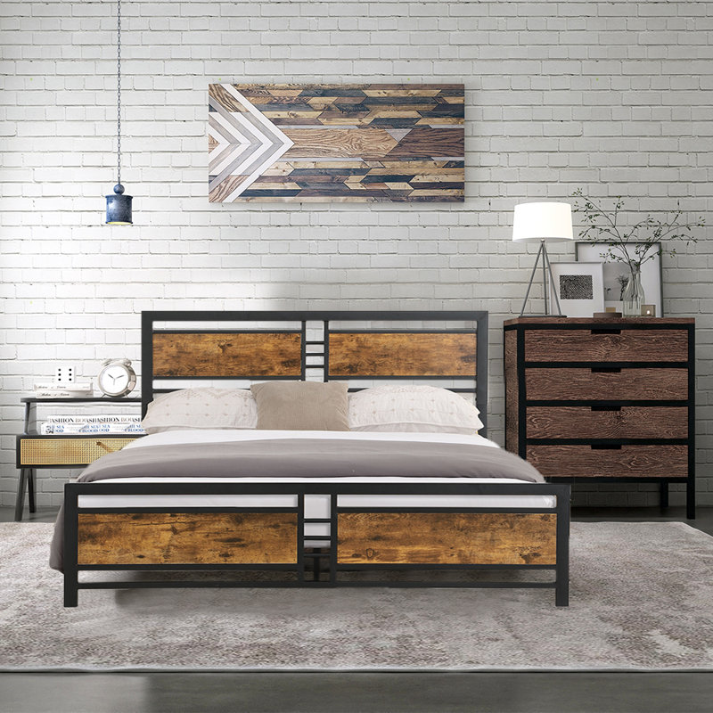 Slat Bed, King, Brown/Black