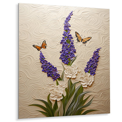 Butterfly Lavender Symphony - Flower Metal Wall Art Decor, Traditional Metal Print