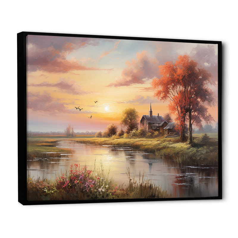 «Sunrise Autumn Country Panorama I», reproduction sur toile, Cadre flottant noir, H 30 po x l 40 po x P 1,5 po