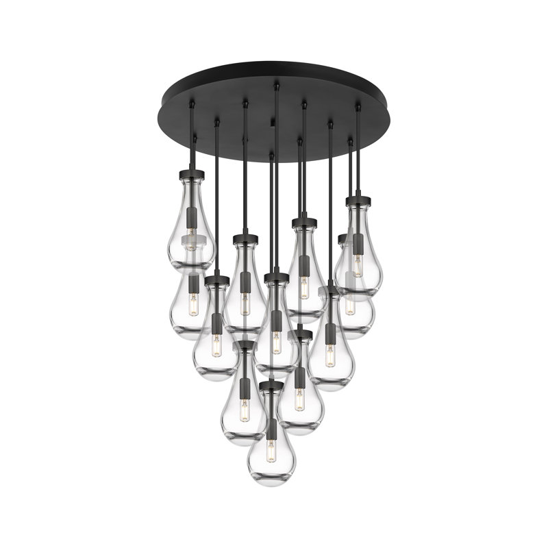 Luminaire suspendu à 12 lumières Edwa, Transparent, Noir mat