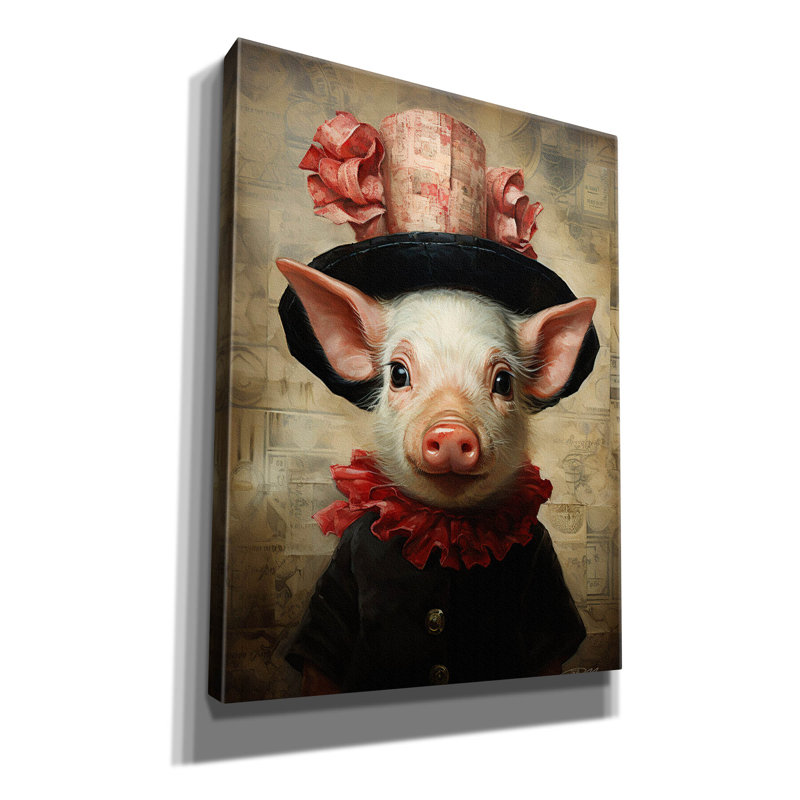 «Cute Pig With A Red Hat Baroque Style 2» par Momart, art mural sur toile, H 16 po x l 12 po x P 0,75 po