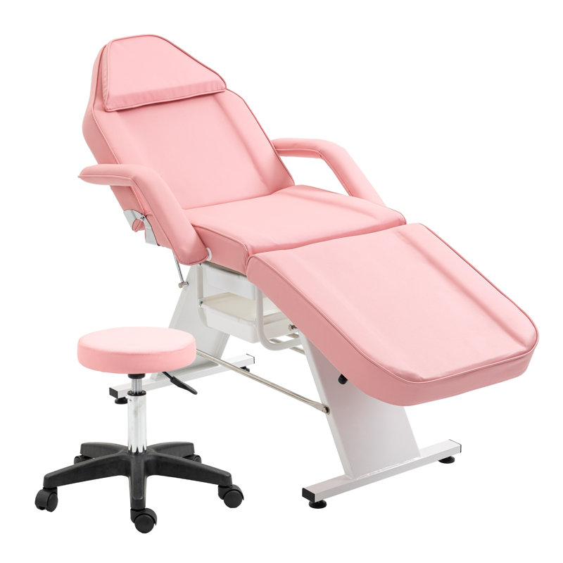 Fauteuil de massage rose avec deux plateaux, une esthéticienne inclinable et un lit à tatouer, Pink