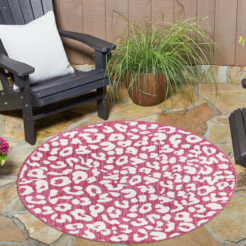 Tapis intérieur / extérieur magenta / ivoire, Rond 13 pi