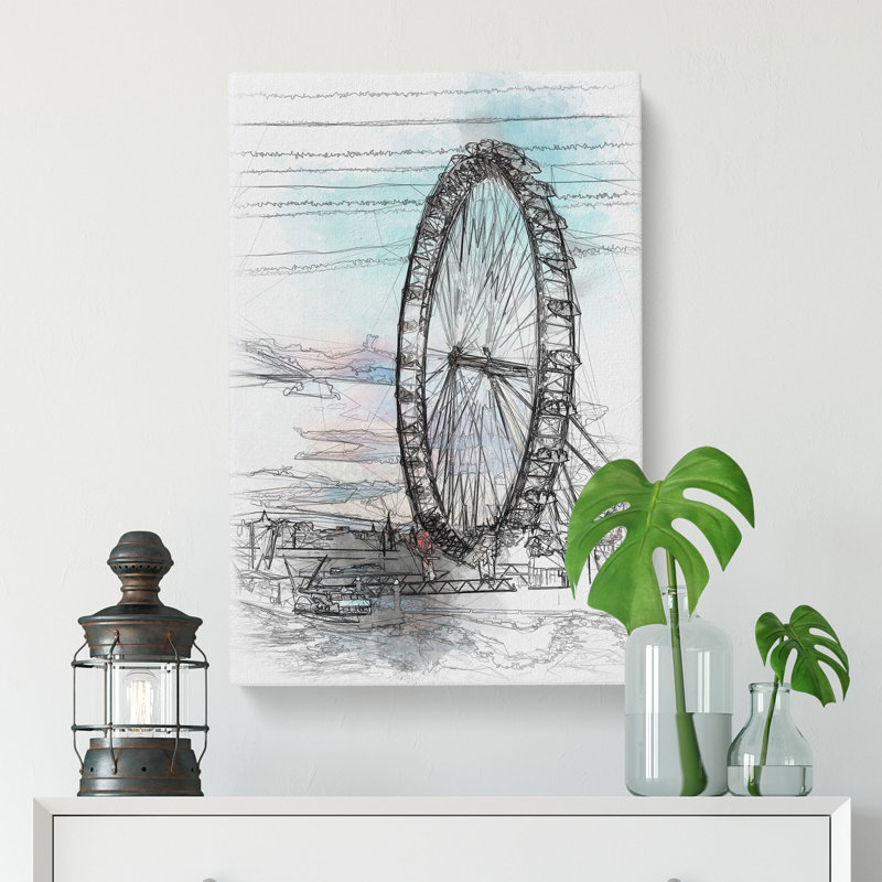 The London Eye - Wrapped Canvas Drawing - Wrapped Canvas, 76cm H x 50cm W x 3cm D