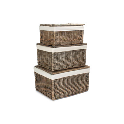 Wicker Lined 3 Piece Storage Hamper Set