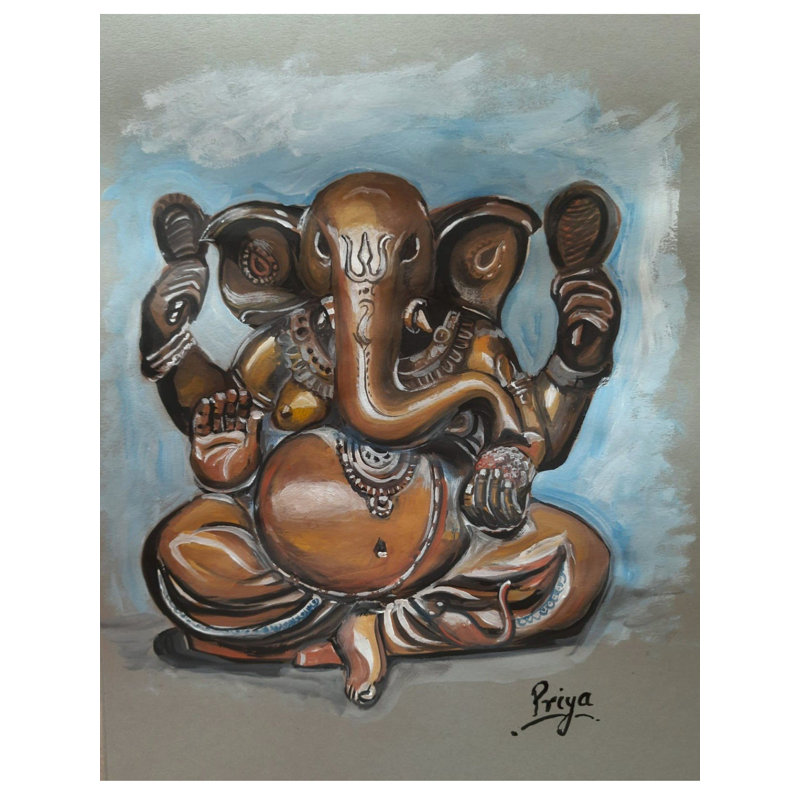 «Watercolor Lord Ganesha», peinture sur papier par Priya Ghosh - art mural divinité de bon augure