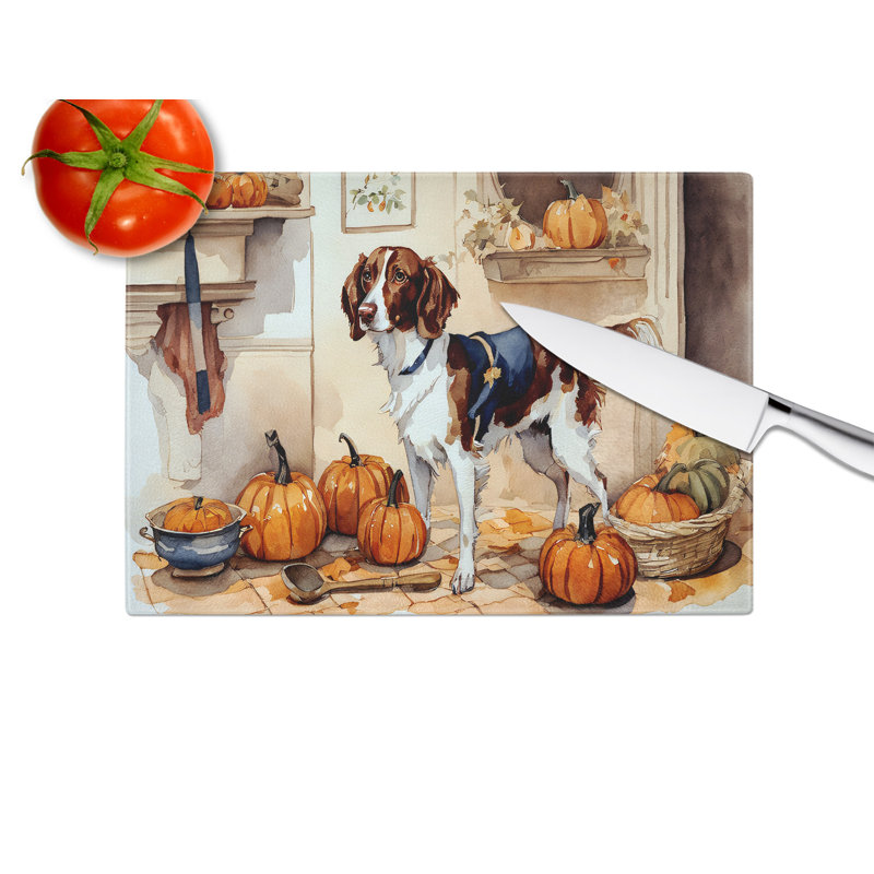 Brittany Fall Kitchen Pumpkins Glass Cutting Board Large