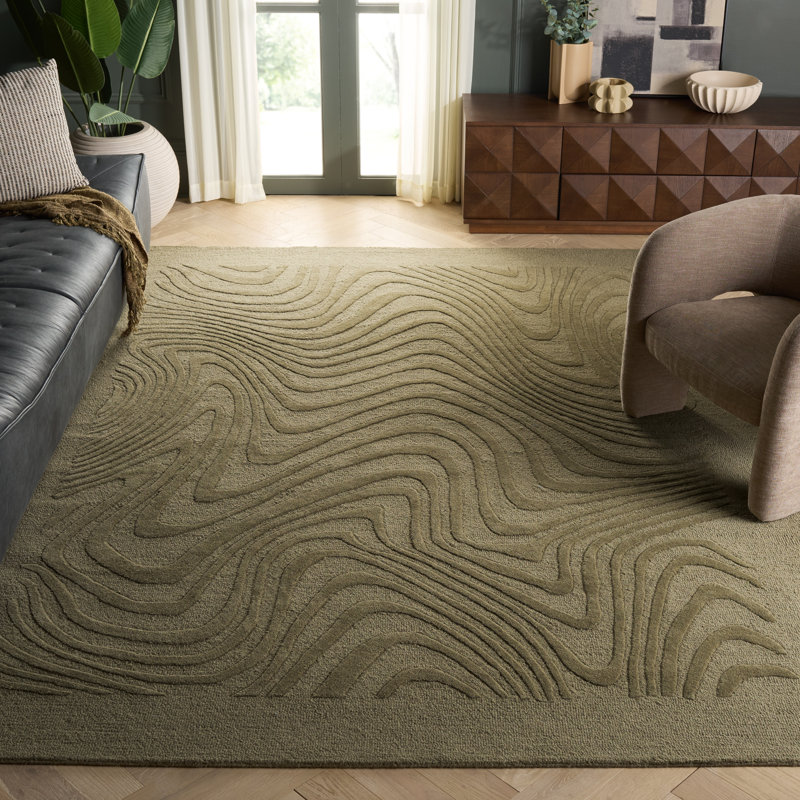 Tapis d'intérieur en laine touffeté à la main Ebony, Rectangulaire 8 pi x 10 pi
