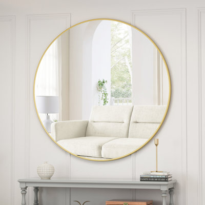 Metal Framed Gold 39 Inch Wall Mirror - For Bedroom, Bathroom & Living Room Decoration Round Vanity Bedroom Decor