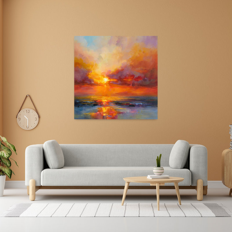 Art du paysage côtier abstrait soir, H 48 po x l 48 po