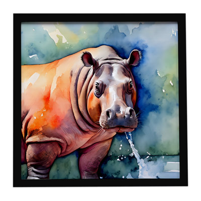 Hippopotame, impression sur métal encadrée