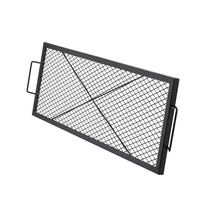 Foyer de cuisson rectangulaire en forme de foyer, acier robuste de 44 pouces, batterie de cuisine de camping portable, grande surface pour plusieurs aliments, barbecue résistant aux températures élevées, grille barbecue en acier, poignée facile à transporter,