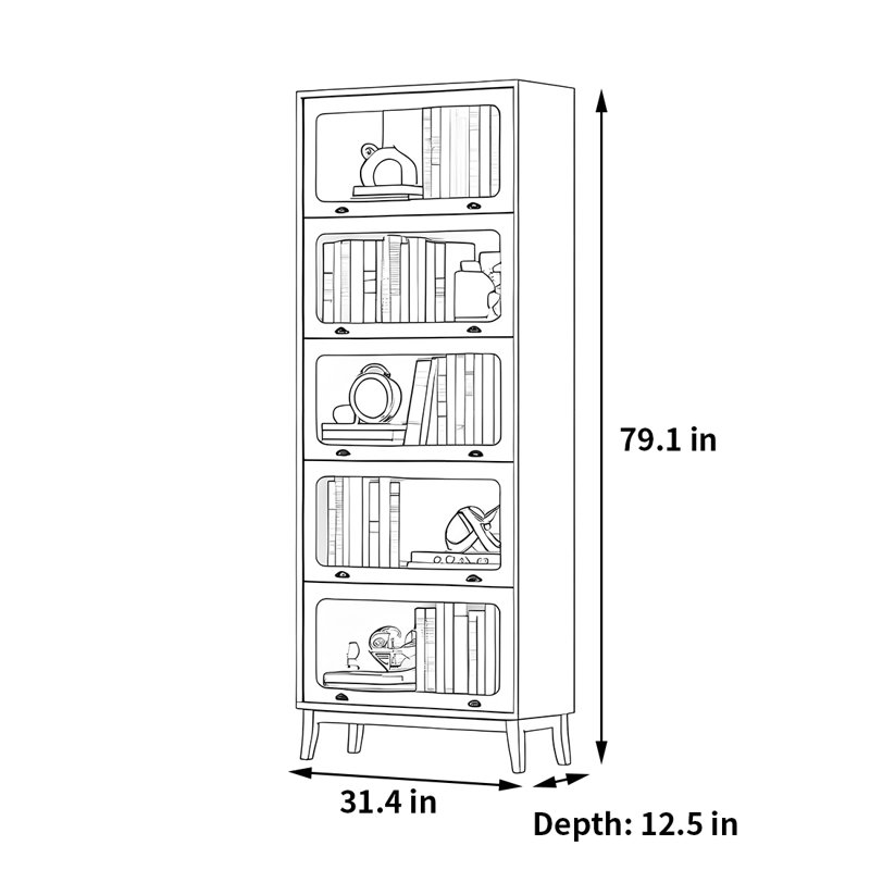 Bibliothèque classique, élégante et tendance, (5 tablettes) H 79,1 po x l 31,4 po x P 12,5 po