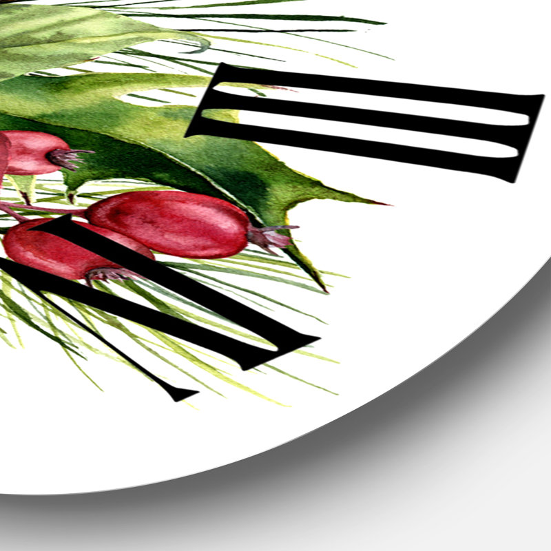 Horloge murale traditionnelle Holly Mistletoe Berries & Christmas Fir Branch III, Moyenne