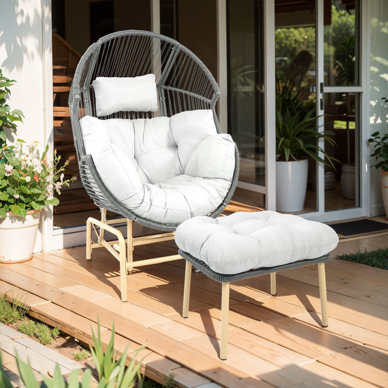 Swing Egg Chair With Cushion And Ottoman, Brown/Grey, Light Gray
