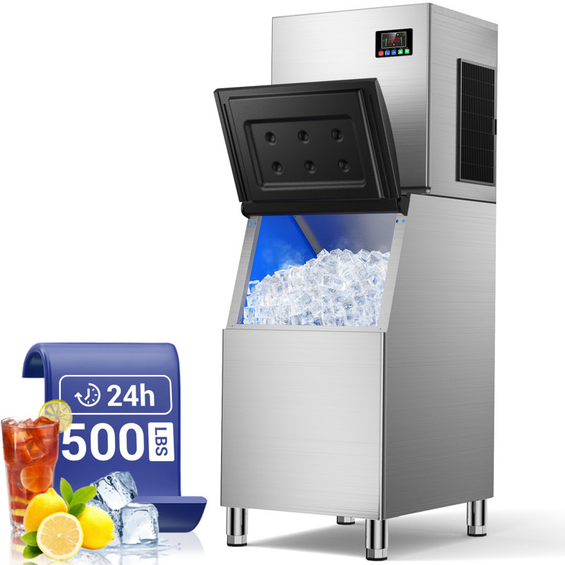 500LBS/24H Commercial Ice Maker, 360LBS Storage, 30-Grade Adjustable Ice & Touch Screen Control