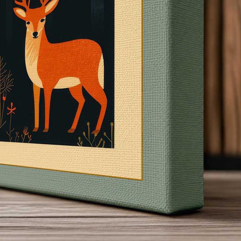 Deer at Sunrise Japandi - Wrapped Canvas, 24x16 - 61.0 x 40.6 cm, Sage Border