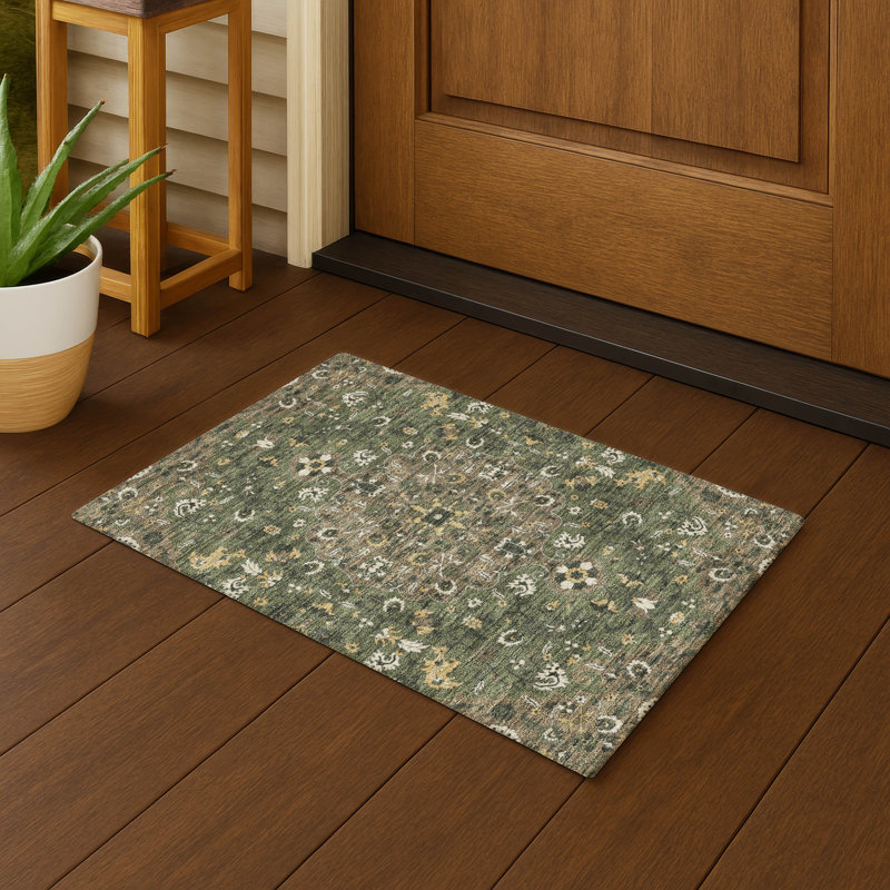 Tapis traditionnel lavable à la machine intérieur / extérieur ACN2463, Brun, 1 pi 8 po x 2 pi 6 po