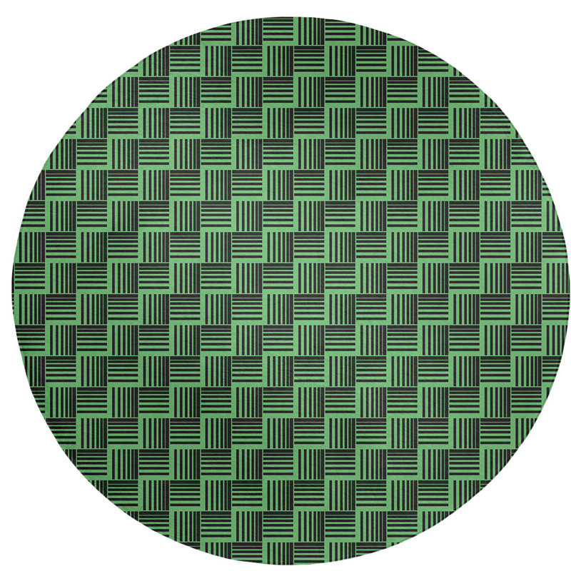 Tapis noir/vert à rayures basketweave, Rectangle 3 pi x 5 pi