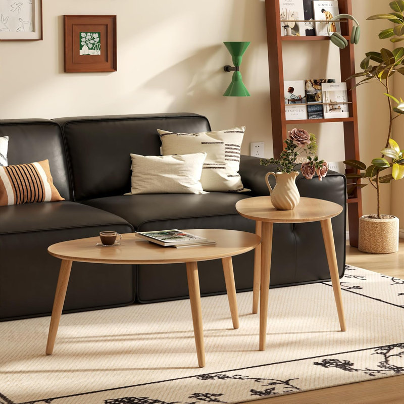 Solid Wood Three Leg Coffee Table, Oak