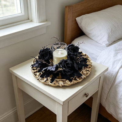 Décoration de bougie d'Halloween couronne pour cadre de table, décoration de chandelier en fer, fleurs artificielles, centre de table, anneau de bougie