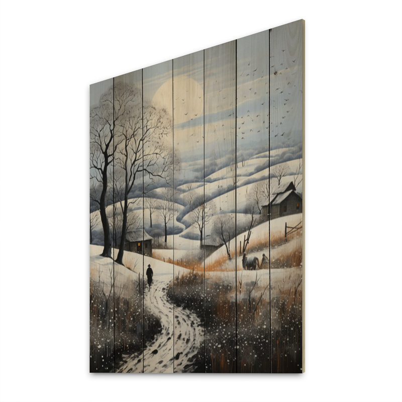 «Countryside Snowy Minimalisme Winter II» sur impression sur bois, H 32 po x l 24 po x P 0,78 po