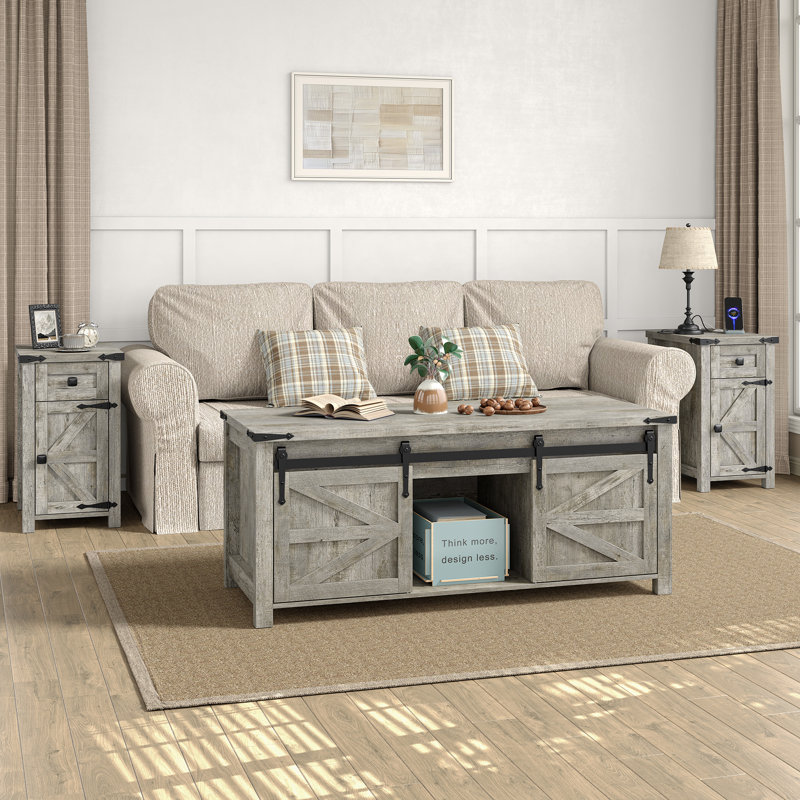 Jaquavion Farmhouse Living Room Set,coffee Table&end Table, Gray Wood, Gray