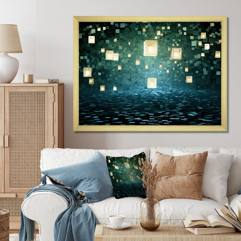 Matrice galaxie abstraite bleu profond et turquoise I - peinture abstraite murale, salon, H 12 po x l 20 po x P 1 po