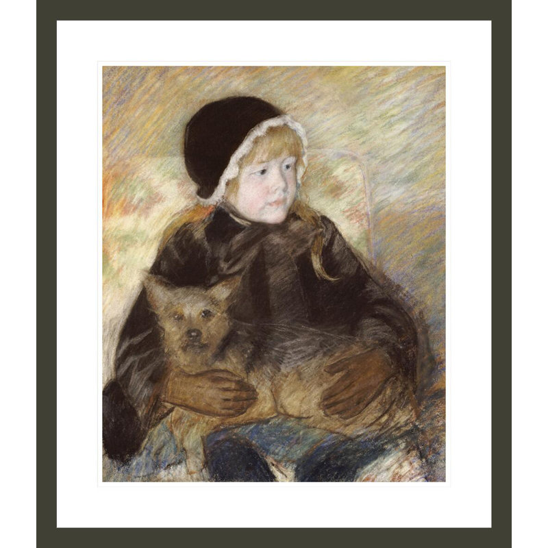 «Elsie Cassat tenant un gros chien» par Mary Cassatt, impression giclée encadrée, H 27,1 po x l 23,5 po