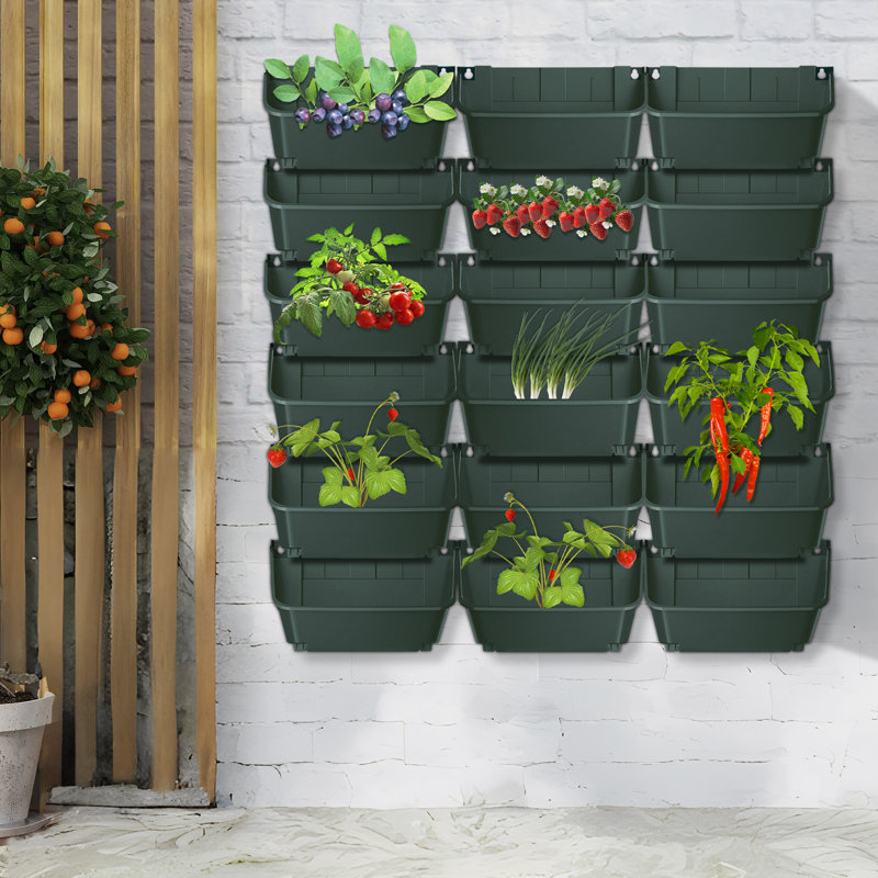 Pot de fleurs mural avec 18 pots, Vert