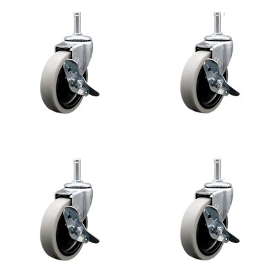 Thermoplastic Wheel 1-3/Grip Ring Stem Caster with Brakes Set of 4