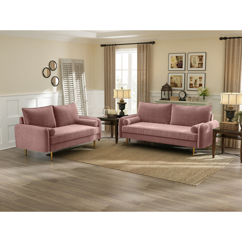 Johnnathon 58" Velvet Round Arm Sofa Loveseat, Rose