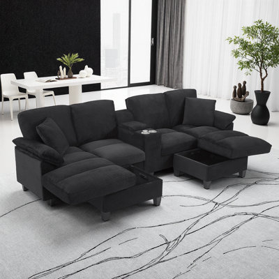 Canapé modulaire moderne en forme de U avec repose-pieds, porte-gobelets et ports USB, 116,9 po