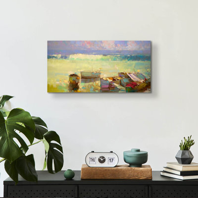 Art mural en verre Breakwater Bay par Rowe par Vahe Yeremyan, 48 po x 24 po