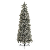Home Heritage 7 Foot Slim Pine Prelit Flocked Artificial Christmas Tree