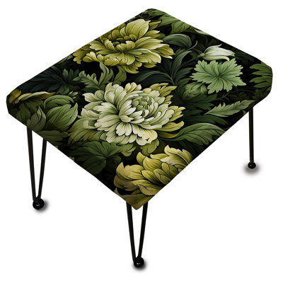 Repose-pieds rectangulaire tropical vert jungle damassé