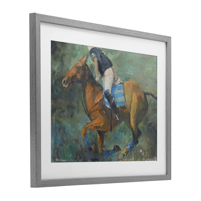 Polo Rider in Dynamic Motion, reproduction encadrée sous verre, conception de Jadei, H 17 po x l 21 po