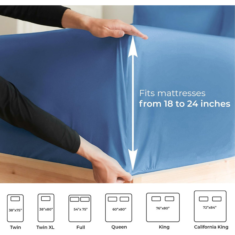 Extra Deep Pocket Fitted Sheet Only, Cooling & Breathable Bed Sheet, Soft, Fits 18–24 Inch Mattress, Denim Blue, Queen